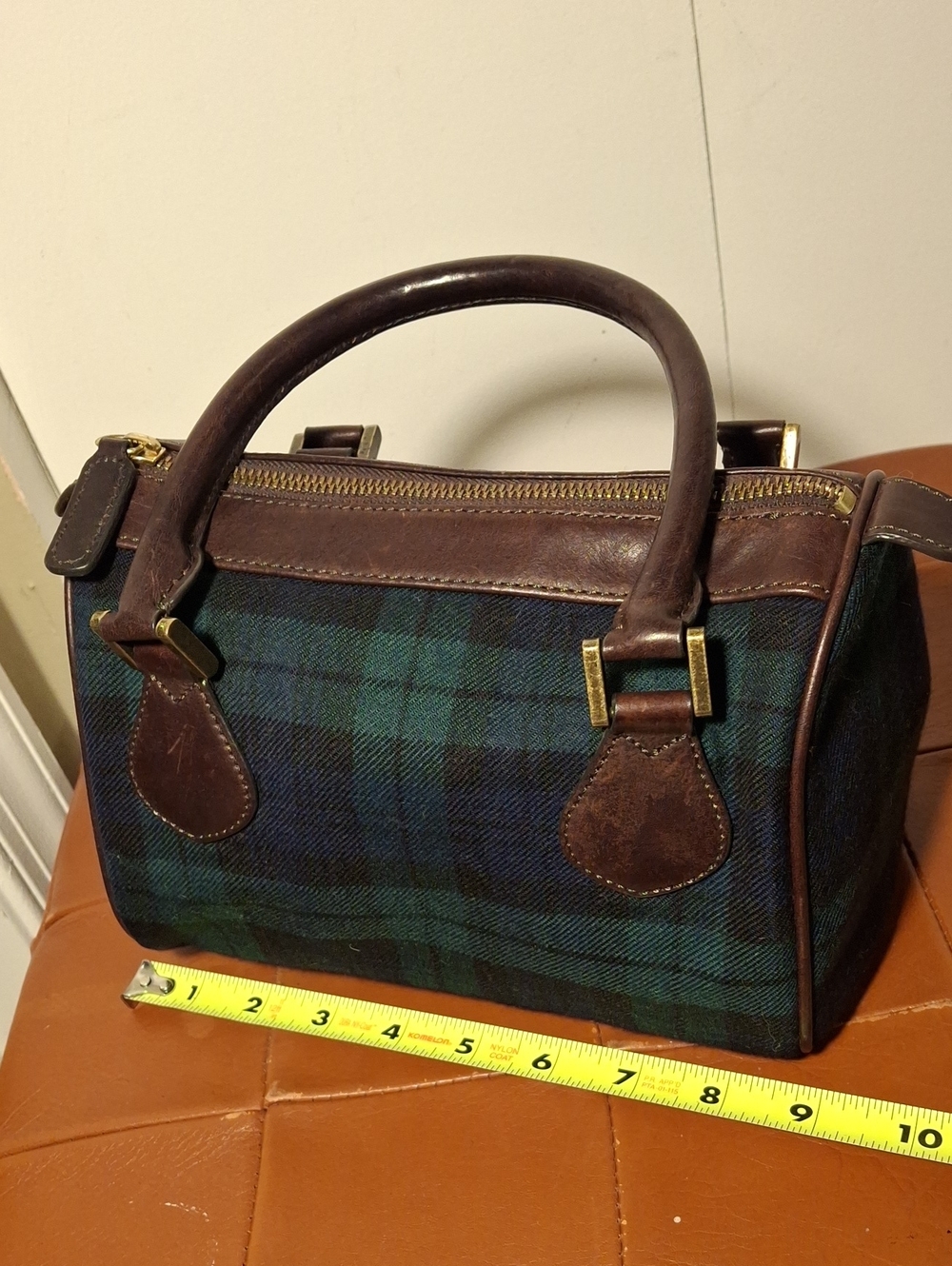 J.Crew Brown Leather-Trim Green Plaid Men’s Weekender Bag - Picture 8 of 9